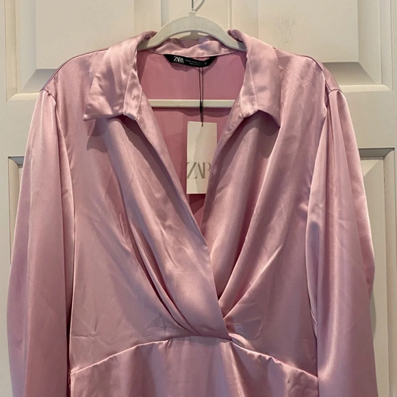 New! ZARA Satin Wrap Dress Blush Pink nwt 16639 - Picture 5 of 15